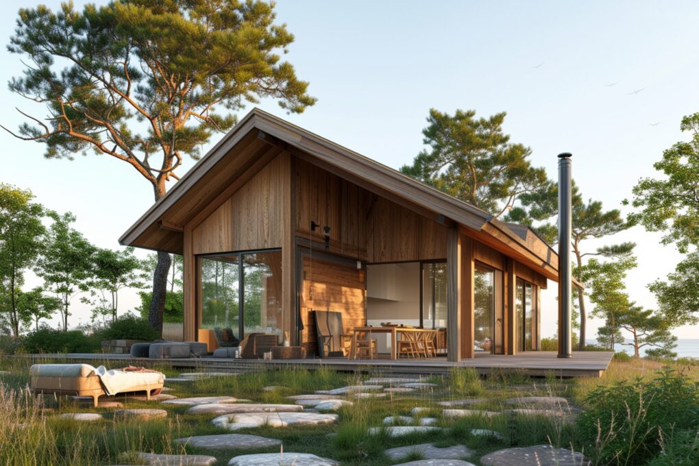 Casa de madera moderna construida con diseño sostenible y acabados de alta calidad